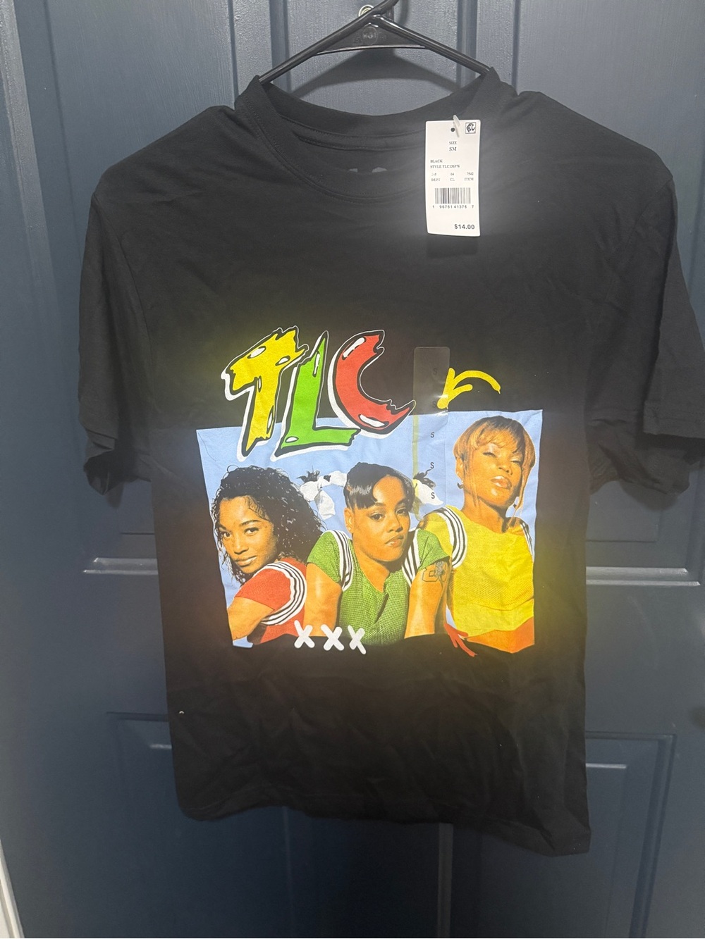 TLC Black Short Sleeve Graphic Tee with Multicolor Band Print